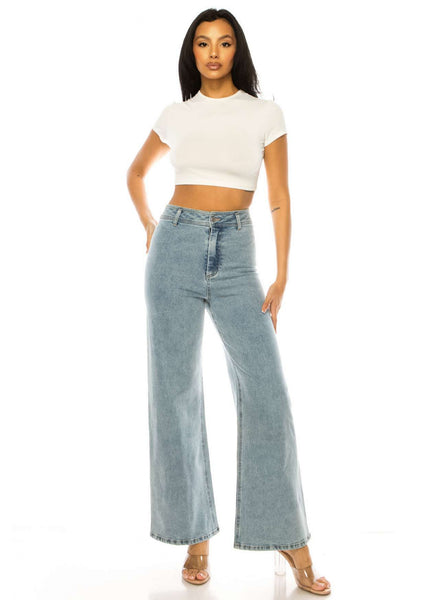 High Rise Wide Leg Denim Pants