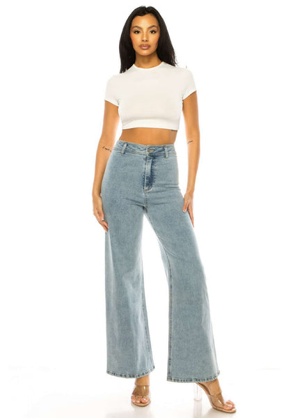 High Rise Wide Leg Denim Pants