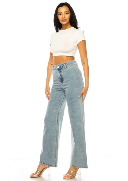 High Rise Wide Leg Denim Pants