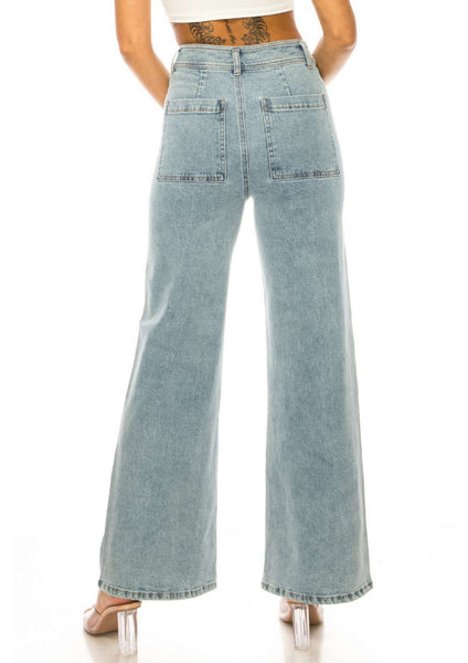 High Rise Wide Leg Denim Pants