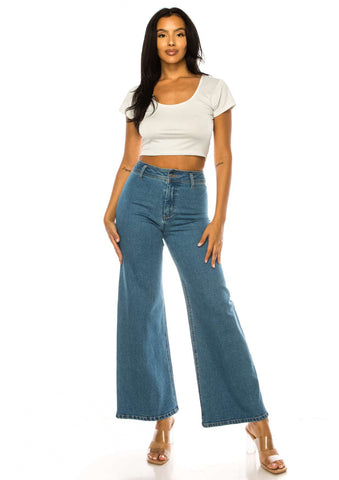 High Rise Wide Leg Denim Pants