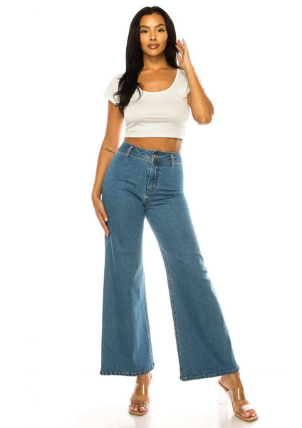 High Rise Wide Leg Denim Pants