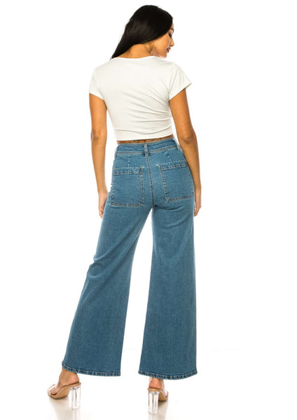 High Rise Wide Leg Denim Pants