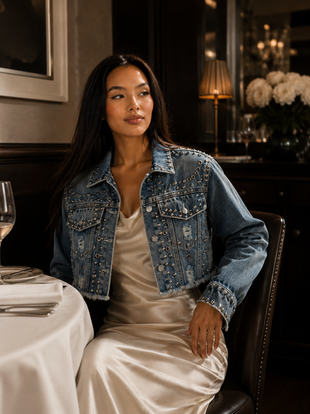 Studded Cropped Denim Jacket