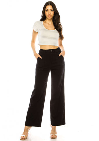 High waist denim pants with front pocket detail