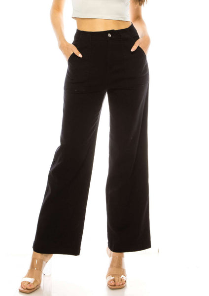 High waist denim pants with front pocket detail
