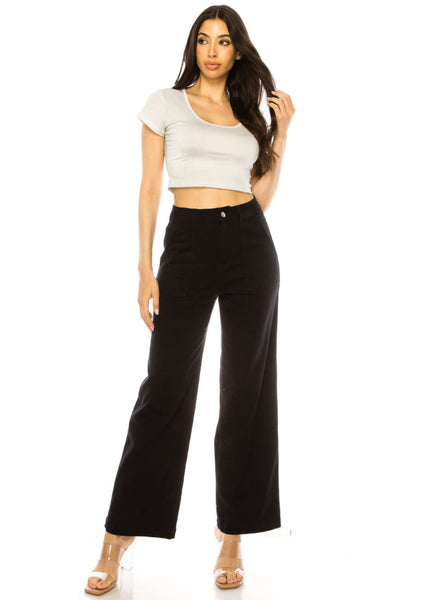 High waist denim pants with front pocket detail