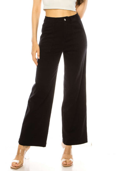 High waist denim pants with front pocket detail