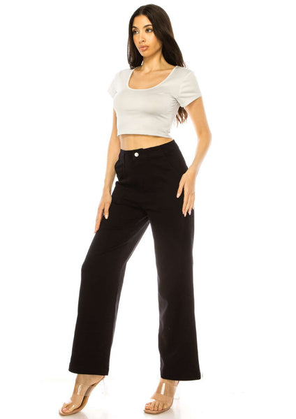 High waist denim pants with front pocket detail