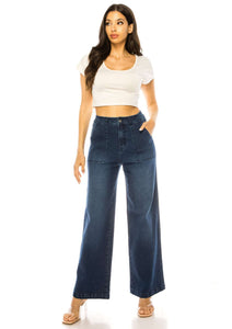 High waist denim pants with front pocket detail