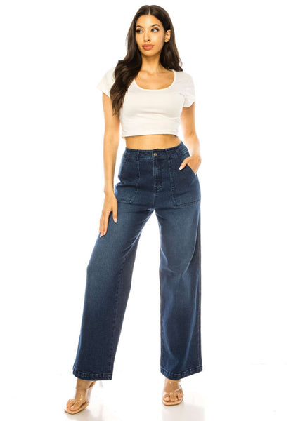 High waist denim pants with front pocket detail