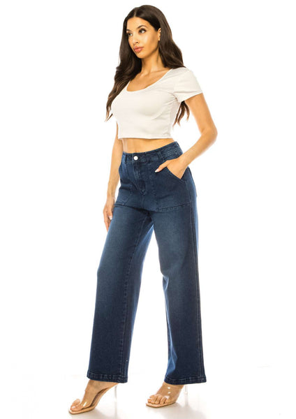 High waist denim pants with front pocket detail