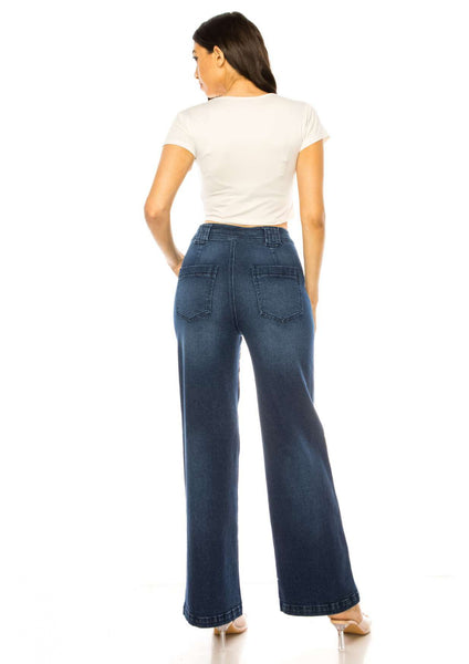 High waist denim pants with front pocket detail