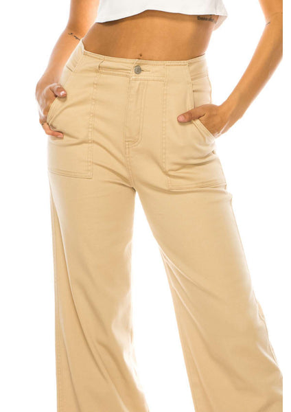 High waist denim pants with front pocket detail