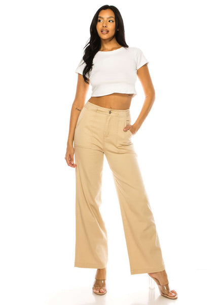 High waist denim pants with front pocket detail