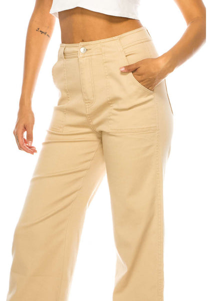 High waist denim pants with front pocket detail