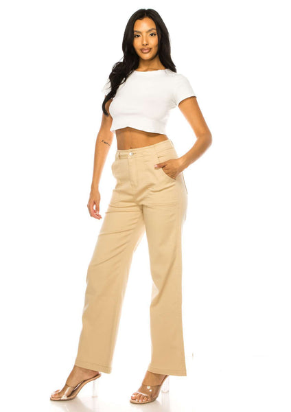 High waist denim pants with front pocket detail