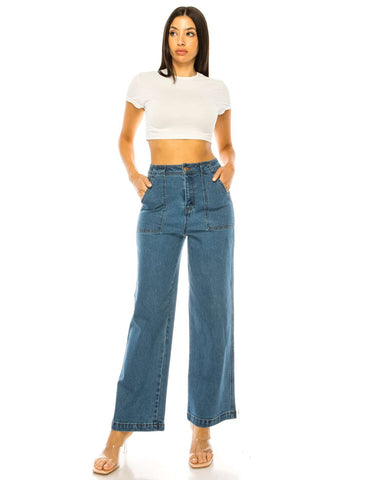 High waist denim pants with front pocket detail