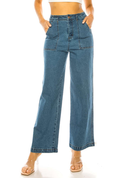 High waist denim pants with front pocket detail
