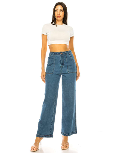 High waist denim pants with front pocket detail