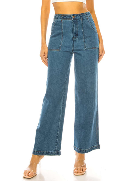 High waist denim pants with front pocket detail