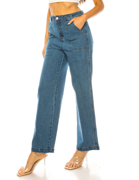 High waist denim pants with front pocket detail