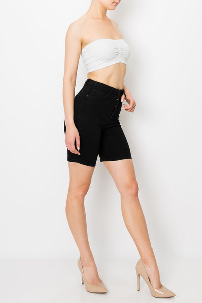 Jet Black Button Fly Cycling Shorts