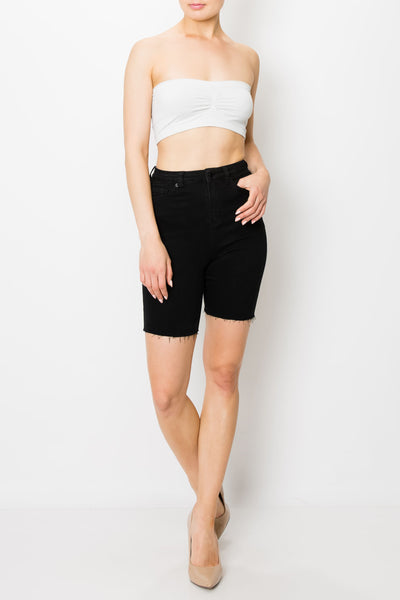 Jet Black Raw Cut Hem Cycling Shorts