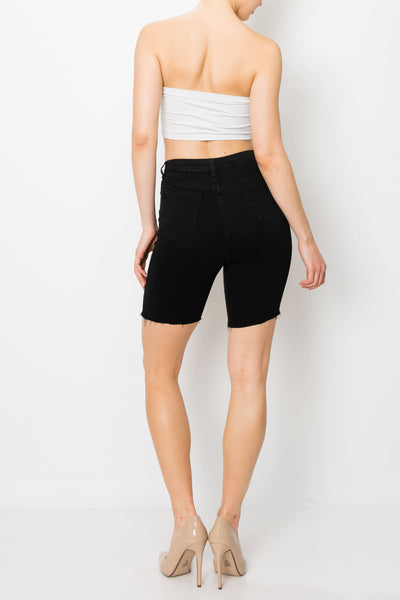 Jet Black Raw Cut Hem Cycling Shorts