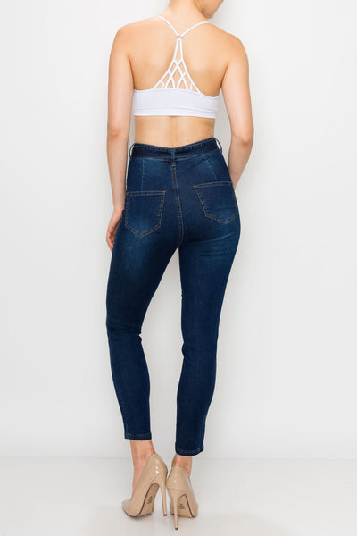 Dark Wash Rayon Belted Skinny Jeans