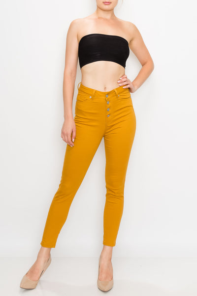 Mustard Yellow Button Fly Skinny Pants