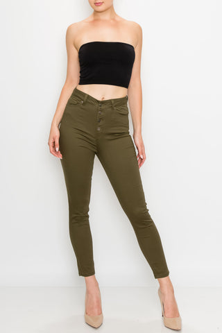 Olive Button Fly Skinny Pants