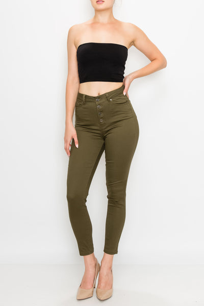 Olive Button Fly Skinny Pants