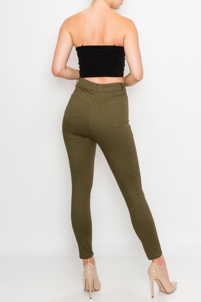 Olive Button Fly Skinny Pants