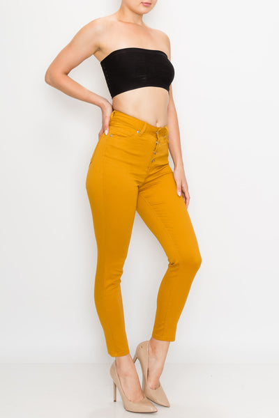 Mustard Yellow Button Fly Skinny Pants