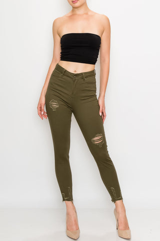 Olive Rip Skinny Pants