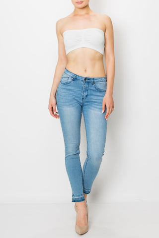 Light Wash Released Hem Skinny Jeans