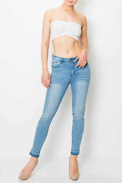 Light Wash Released Hem Skinny Jeans