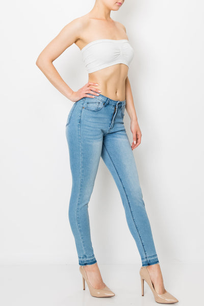 Light Wash Released Hem Skinny Jeans