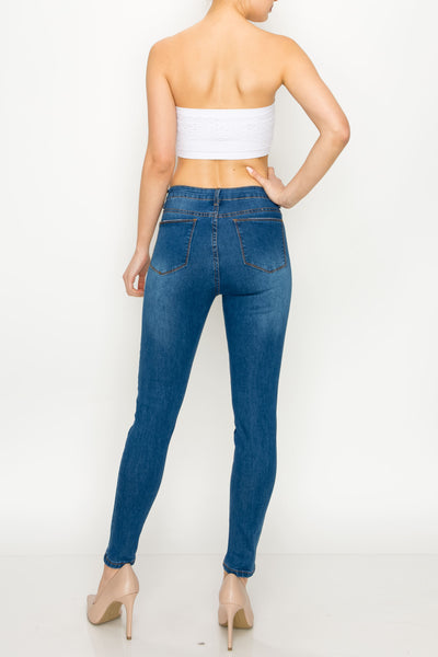 Medium Wash Button Fly Rip Skinny Jeans