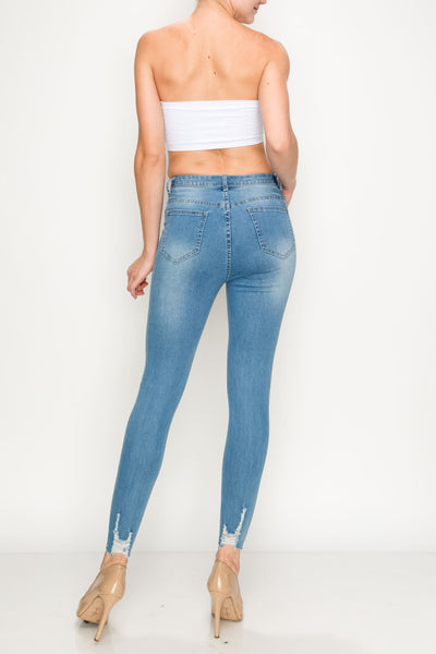 Light Wash Ripped Hem Skinny Jeans