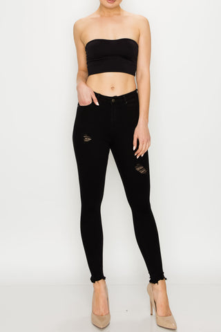 Black Rip Hem Skinny Jeans