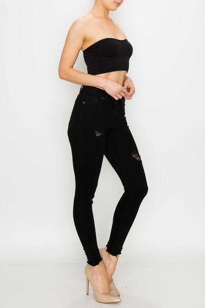 Black Rip Hem Skinny Jeans