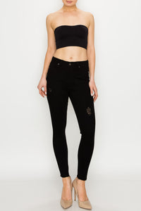 Black Raw Cut Hem Skinny Jeans