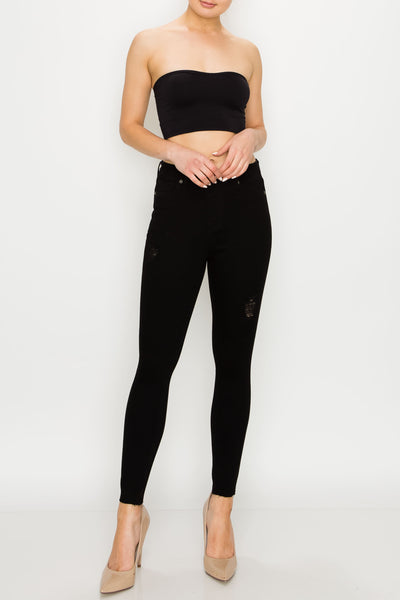 Black Raw Cut Hem Skinny Jeans
