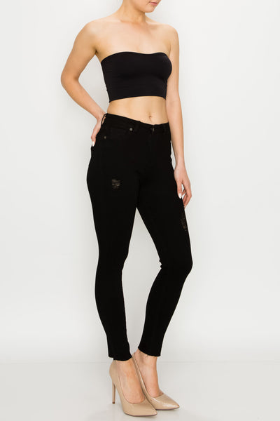 Black Raw Cut Hem Skinny Jeans