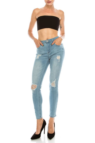 Light Wash Knee Ripped Skinny Jeans