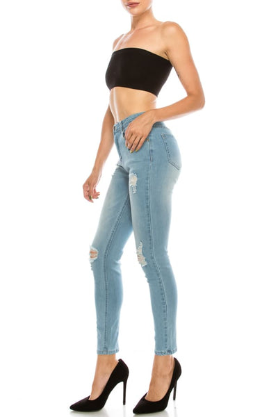 Light Wash Knee Ripped Skinny Jeans