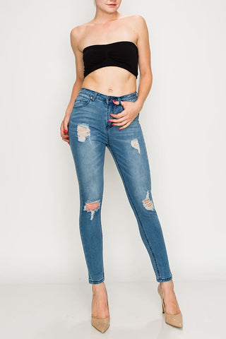 Medium Wash Knee Ripped Skinny Jeans