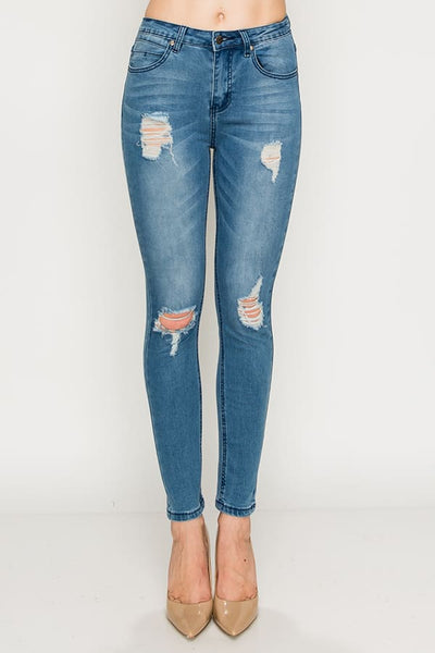 Medium Wash Knee Ripped Skinny Jeans